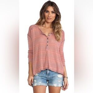 Free People Slinky Hacci Top Oversized Dove Grey Combo Henley Draped Striped XS
